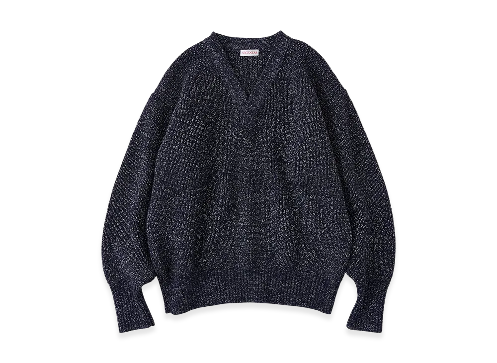 NICENESS B.Billie Wool Chambray Mechanical Beach Sweater "Navy"