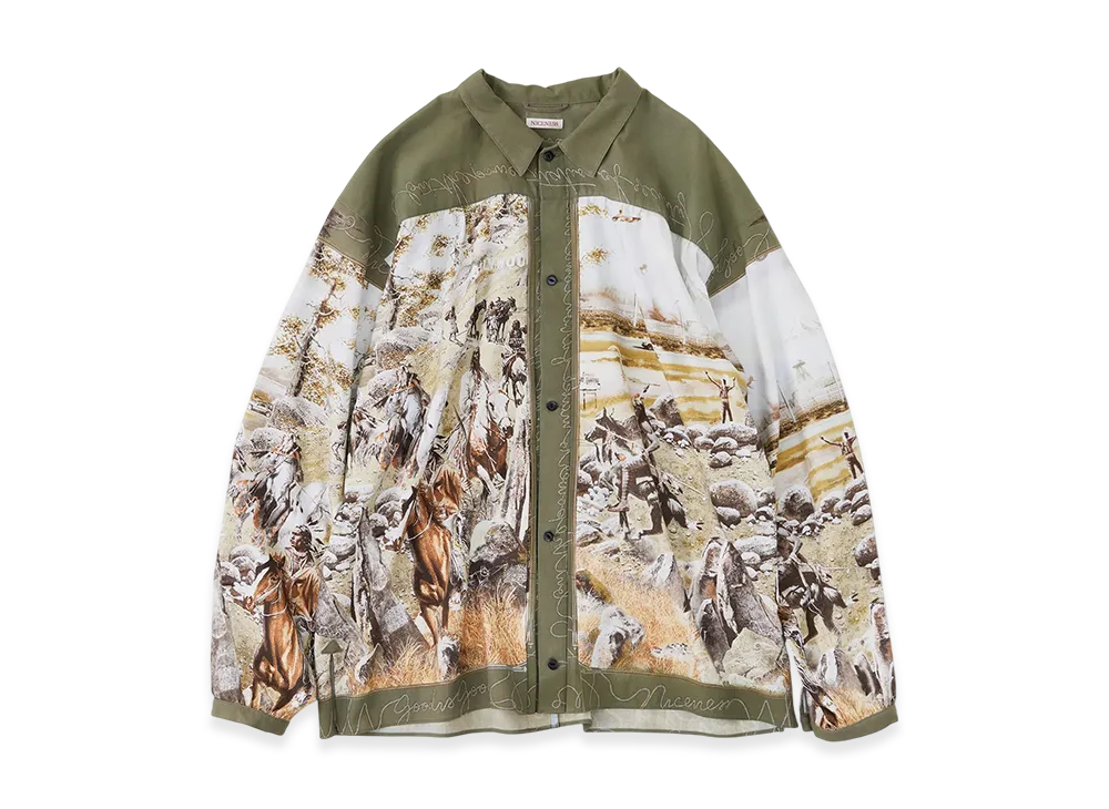 NICENESS Numan Rayon Cotton Printed Trucker Shirt "Khaki"