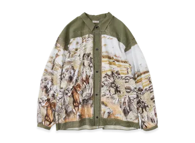 NICENESS Numan Rayon Cotton Printed Trucker Shirt "Khaki"