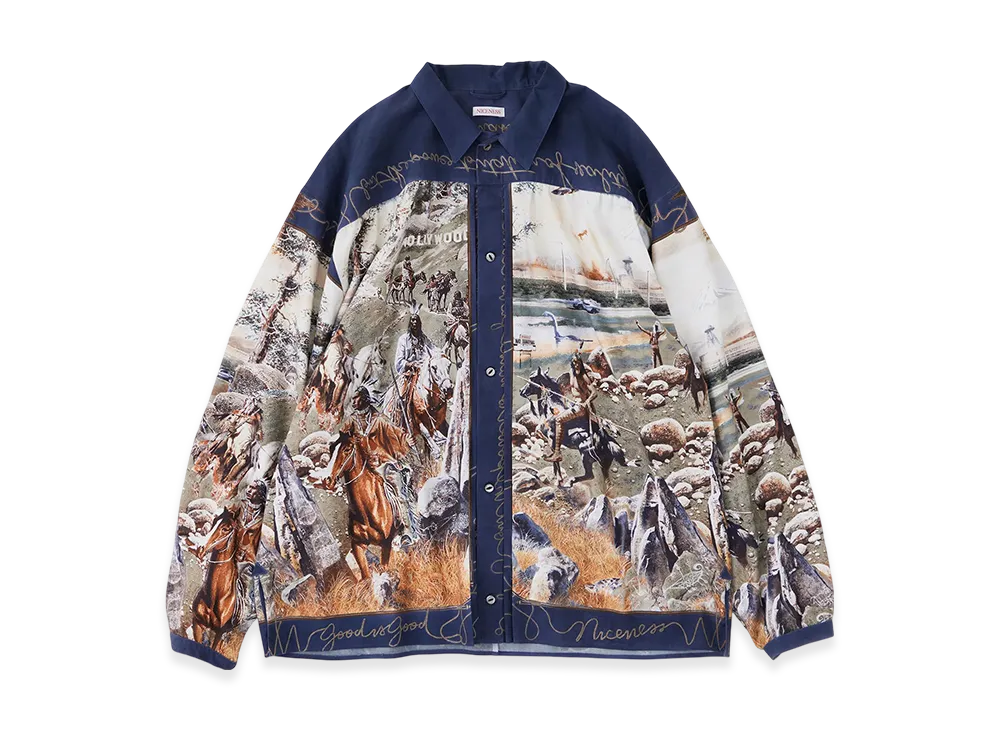 NICENESS Numan Rayon Cotton Printed Trucker Shirt "Navy"