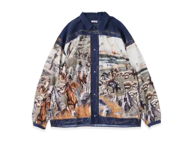 NICENESS Numan Rayon Cotton Printed Trucker Shirt "Navy"