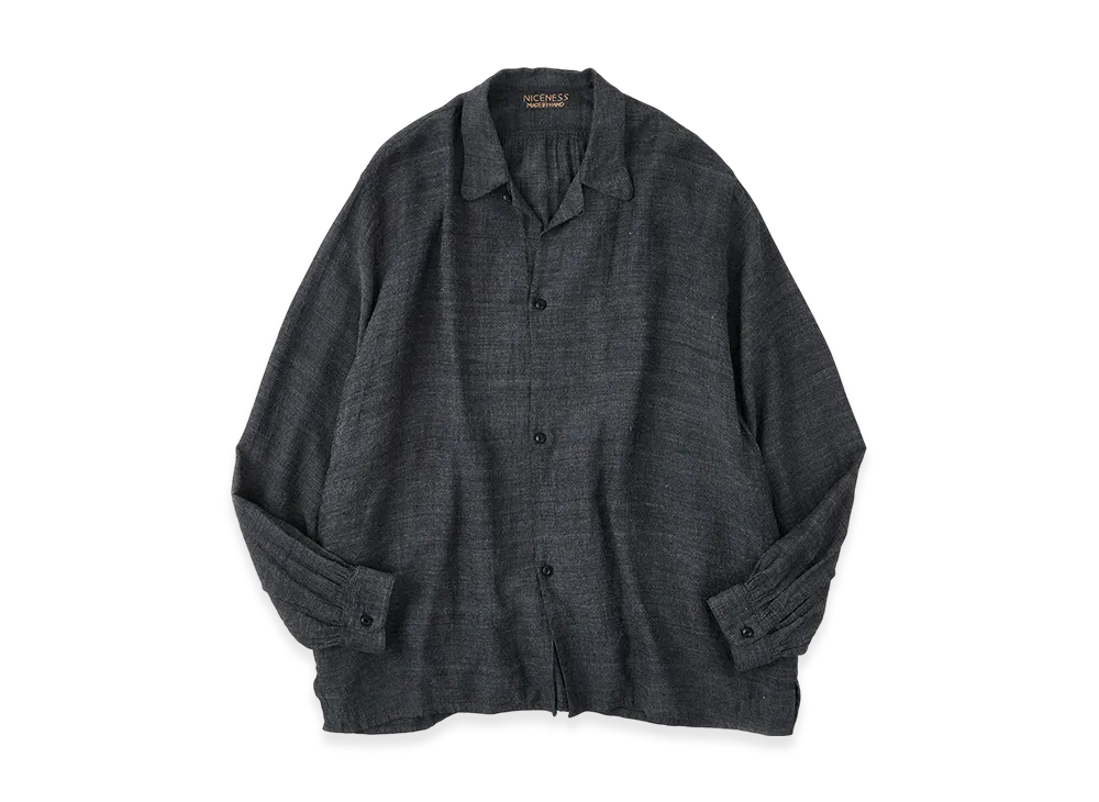 NICENESS S.Thom Heather Chambray Open-Collar Shirt "Gray"