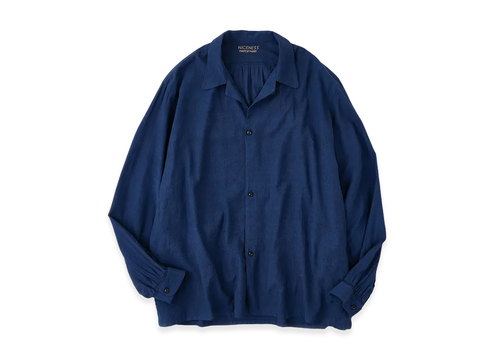 NICENESS S.Thom Heather Chambray Open-Collar Shirt "Blue"