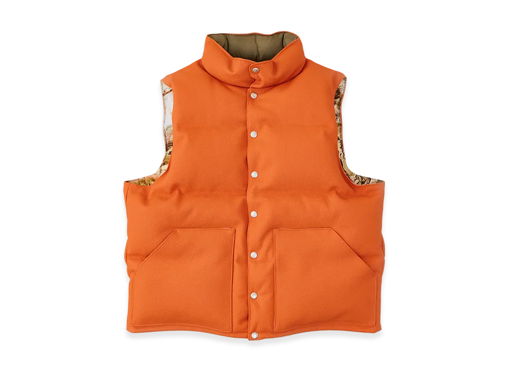 NICENESS Gaston Taurillon Lagun Leather Reversible Down Vest "Orange"