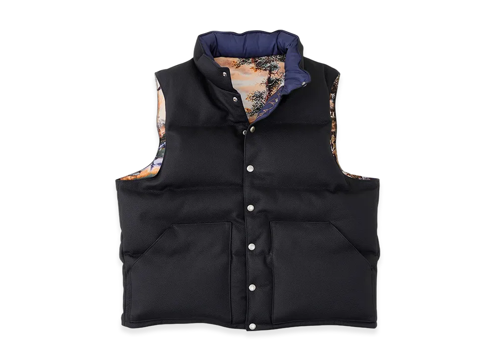 NICENESS Gaston Taurillon Lagun Leather Reversible Down Vest "Black"