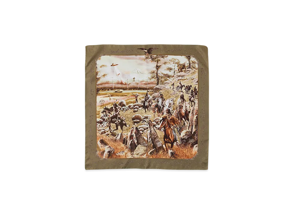 NICENESS Harti 13 Screens Printed Silk Scarf "Khaki"