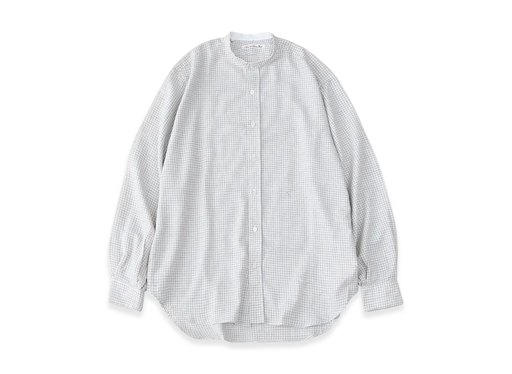 NICENESS Totti Thomas Mason Cotton Cashmere Band Collar Shirt "Gray/Ecru"