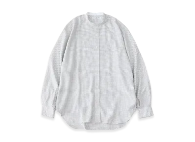 NICENESS Totti Thomas Mason Cotton Cashmere Band Collar Shirt "Gray/Ecru"