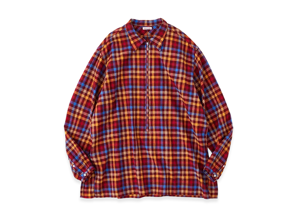 NICENESS Luca Deadstock Check Long Zip Pullover Shirt "Orange"