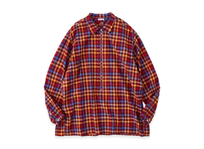 NICENESS Luca Deadstock Check Long Zip Pullover Shirt "Orange"
