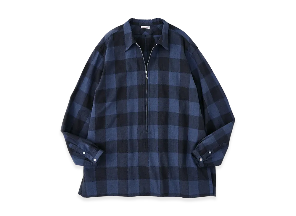 NICENESS Luca Deadstock Check Long Zip Pullover Shirt "Navy"