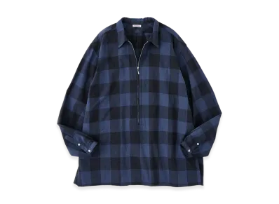 NICENESS Luca Deadstock Check Long Zip Pullover Shirt "Navy"