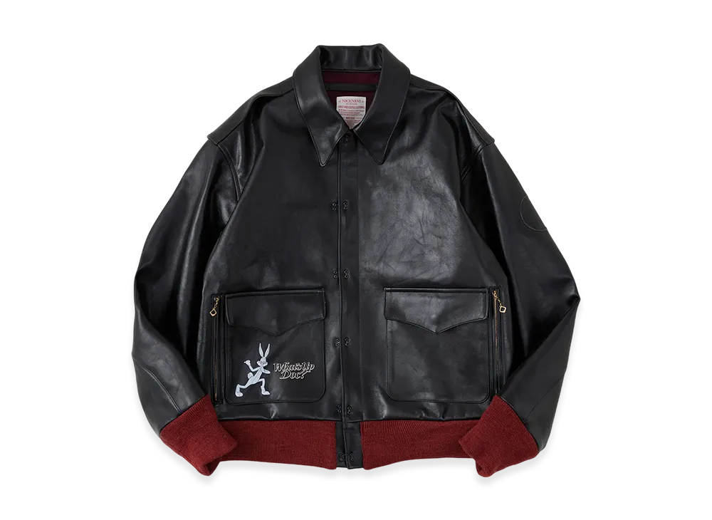 NICENESS P.Monkman Brown Core Lamb Leather Printed A2 Jacket "Dark Brown"