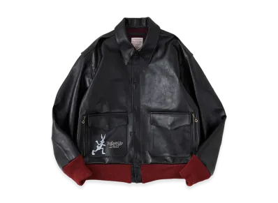 NICENESS P.Monkman Brown Core Lamb Leather Printed A2 Jacket "Dark Brown"