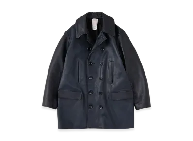 NICENESS L.Mclagan Brown Core Cow Leather 13-Button Pea Coat "Dark Navy"