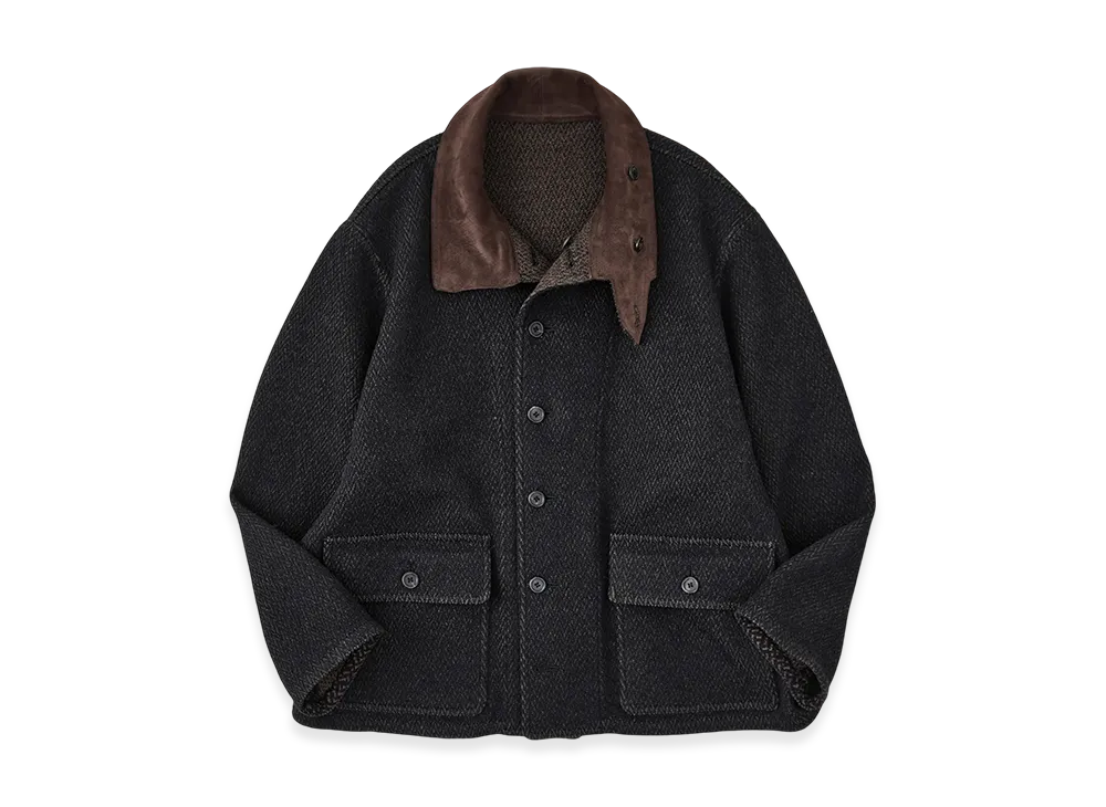 NICENESS H.Tweedy Lily-Yarn Herringbone Reversible Marine Jacket "Black/Brown"
