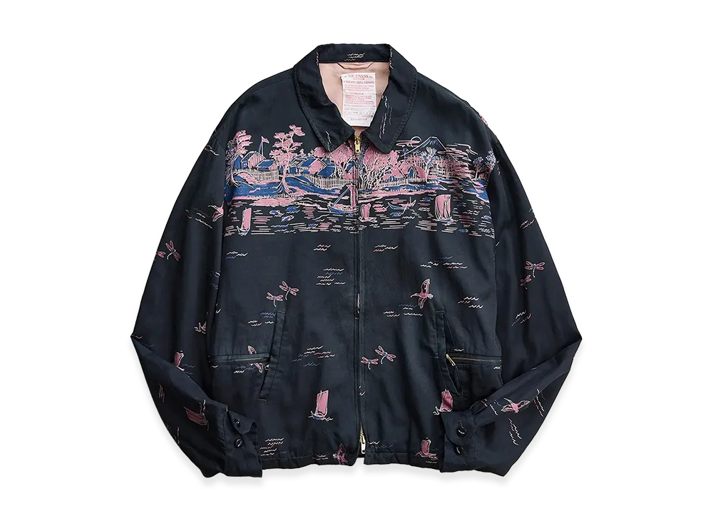 NICENESS B.Maxim Port Print Gabardine Jacket "Fade Black"