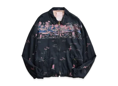 NICENESS B.Maxim Port Print Gabardine Jacket "Fade Black"
