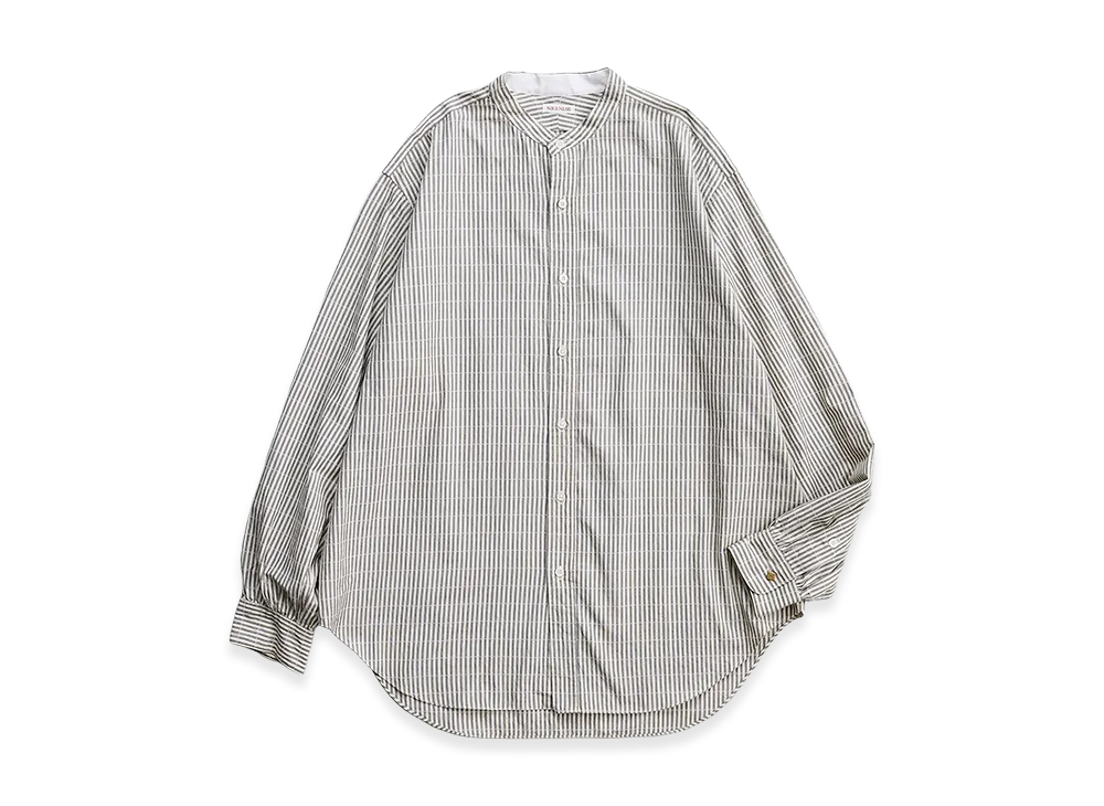 NICENESS Marc Dobby Stripe Band Collar Dress Shirt "Blue"