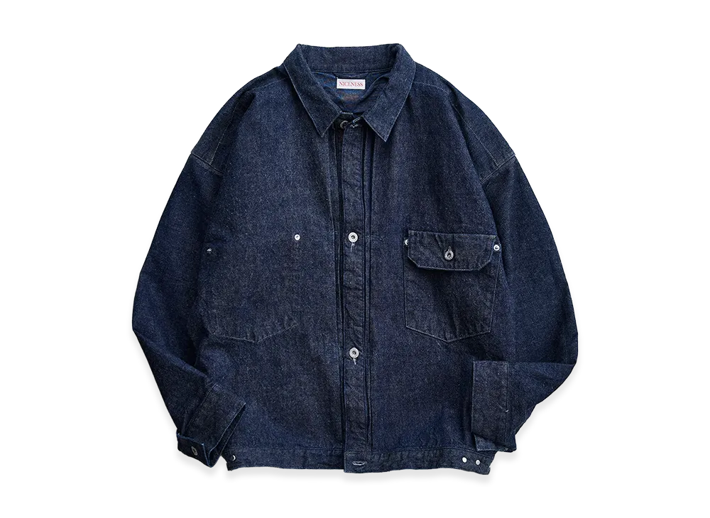 NICENESS Thornhill Raw Denim Tracker Jacket "Indigo"