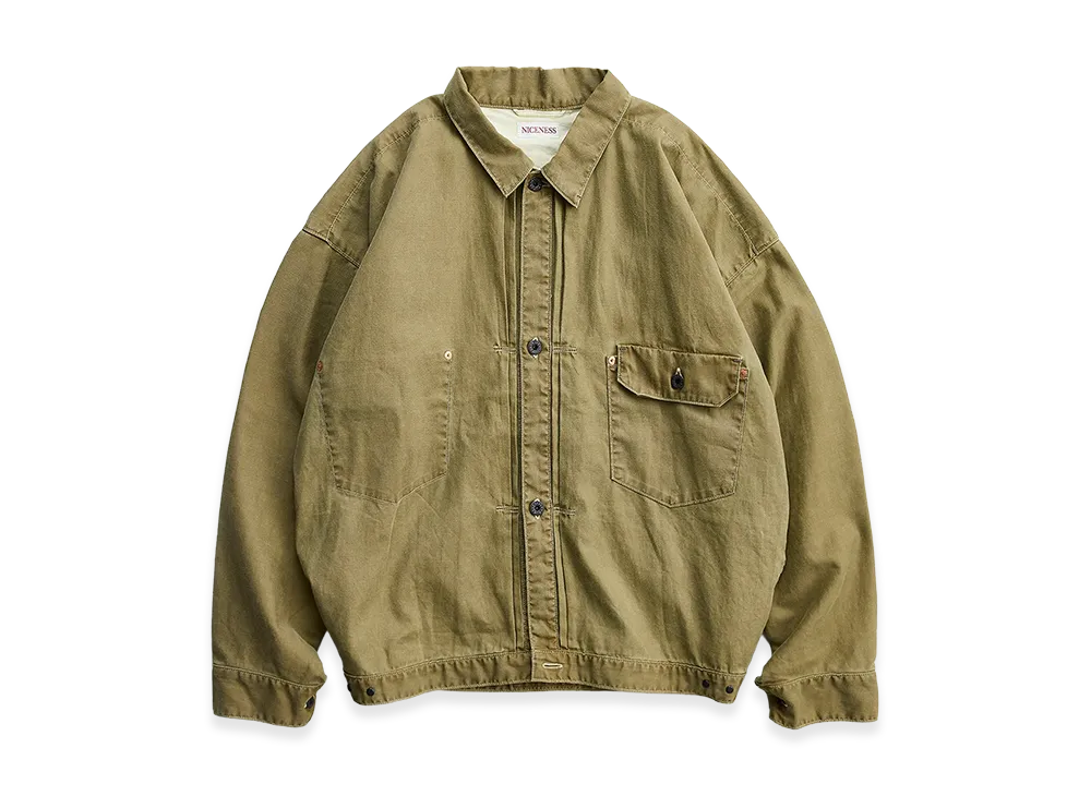 NICENESS H.Thornhill Vintage Treat Herringbone Trucker Jacket "Khaki"