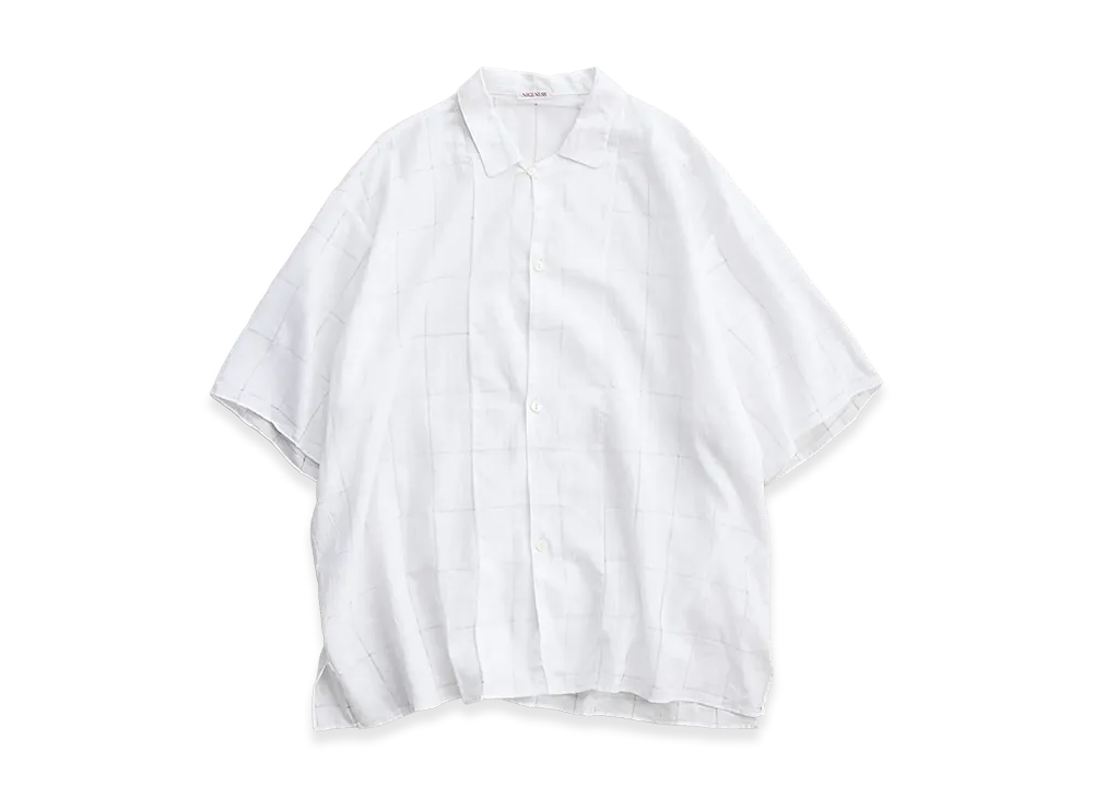 NICENESS C.Joshua Open Collar Shirt - Hand Cut Lattice Fabric "White"