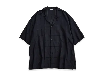 NICENESS C.Joshua Open Collar Shirt - Hand Cut Lattice Fabric "Black"