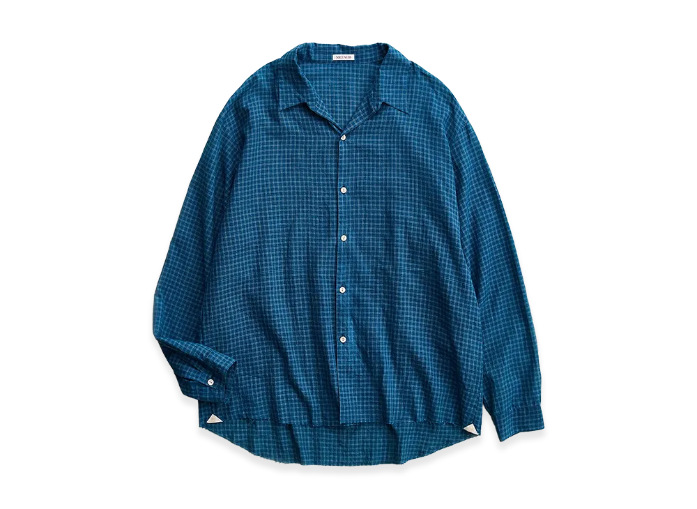 NICENESS I.Castelino Low Slope Shirt - Indigo Check "Indigo"