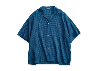NICENESS I.Joshua Open Collar Shirt - Indigo Check "Indigo"