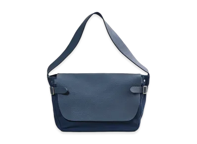 NICENESS Hefner Leather And Canvas Postman Bag "Blue Gray"