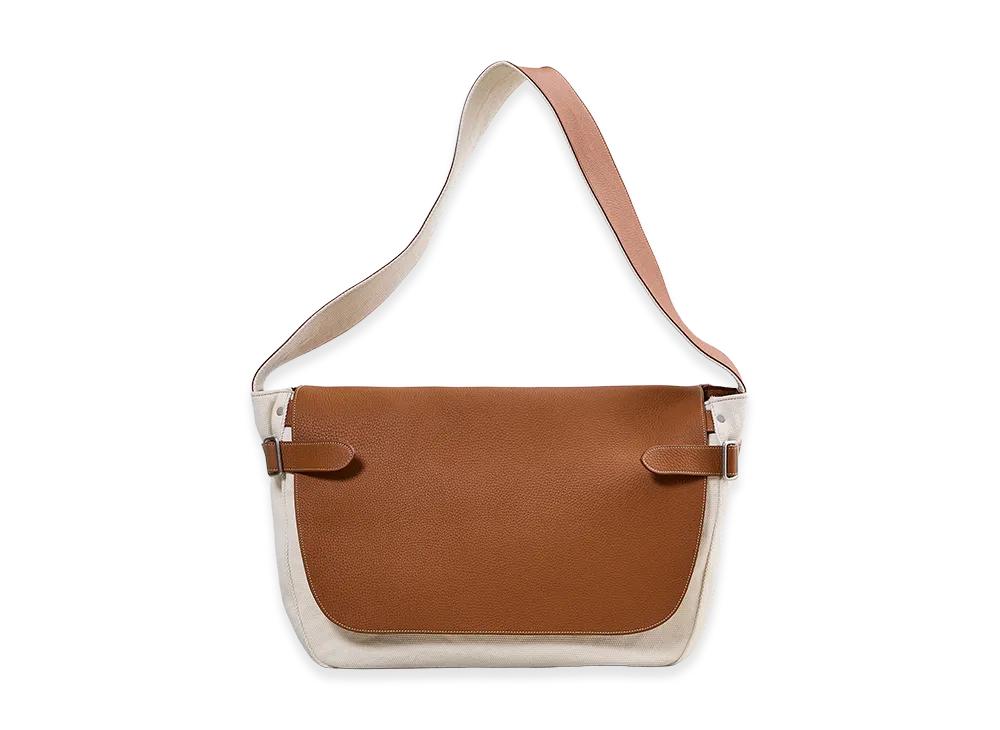 NICENESS Hefner Leather And Canvas Postman Bag "Cognac"