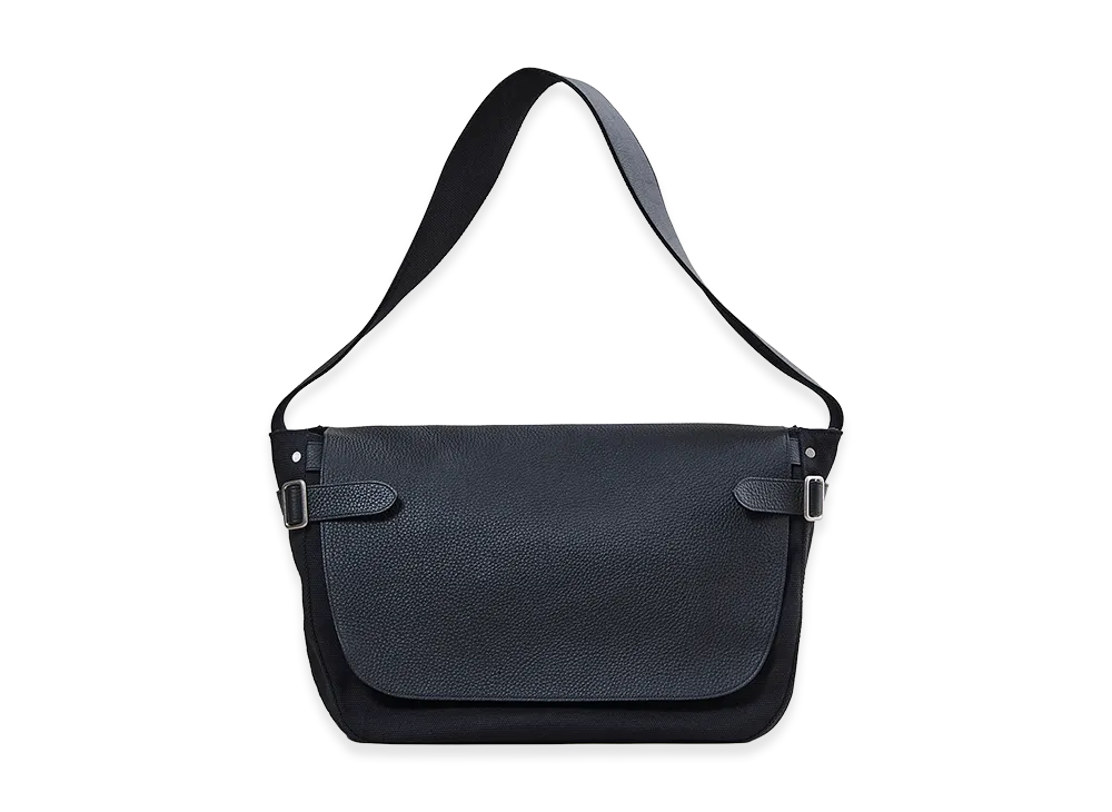 NICENESS Hefner Leather And Canvas Postman Bag "Black"