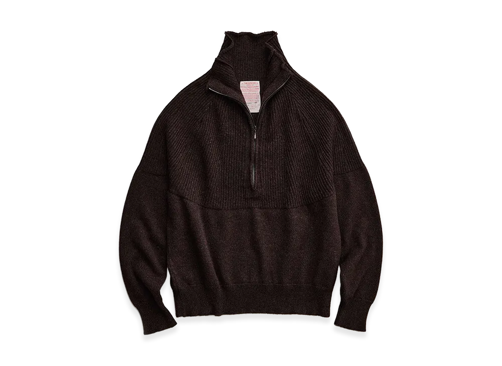 NICENESS Basho Cashmere Wool Felted Half-Zip Sweater "Mocha"