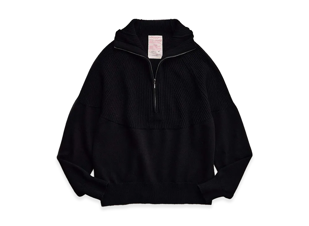NICENESS Basho Cashmere Wool Felted Half-Zip Sweater "Black"