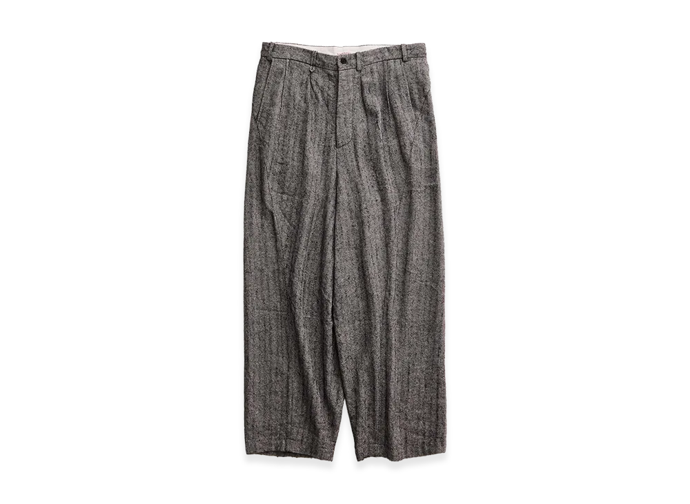 NICENESS H.Joan Linen Alpaca Silk Herringbone Rover Trousers "Gray"