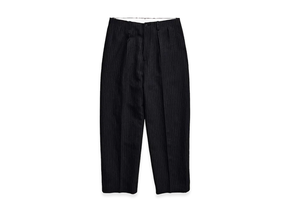 NICENESS H.Wishbone Wool Hemp Flying V Trousers "Navy"