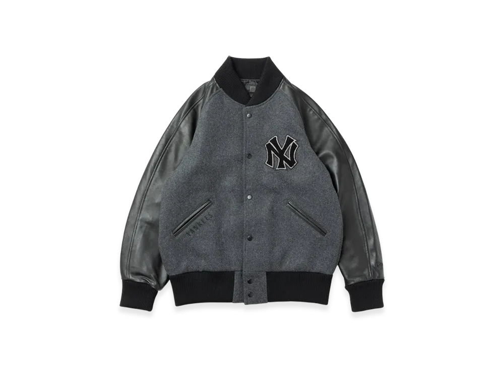 NEW ERA Black Label FW25 New York Yankees Melton Varsity Jacket "Charcoal"