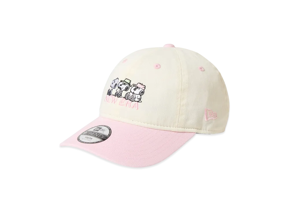 NEW ERA x PEANUTS Youth 9TWENTY Snoopy Olaf Spike Kids "Chrome White/Pink"