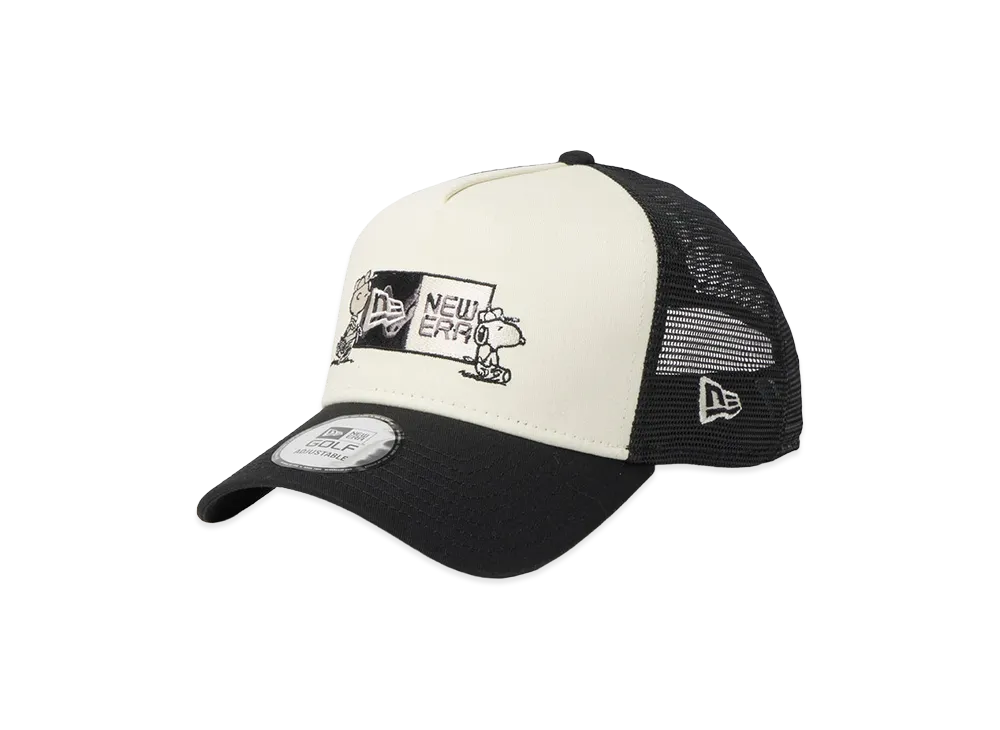 NEW ERA Golf 9Forty A-Frame Trucker Vintage Peanuts Peanuts Golf Box Logo "Chrome White/Black"