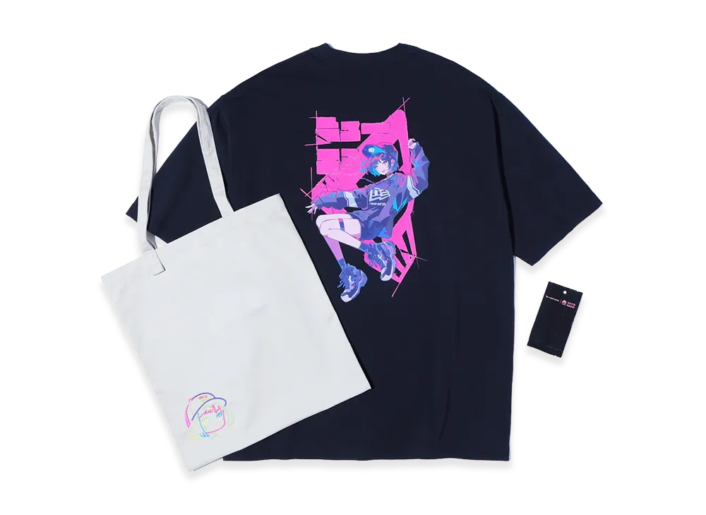 NEW ERA Short Sleeve Oversized Cotton T-Shirt Twill Tote Set Naoki Saito Back Print "Black"