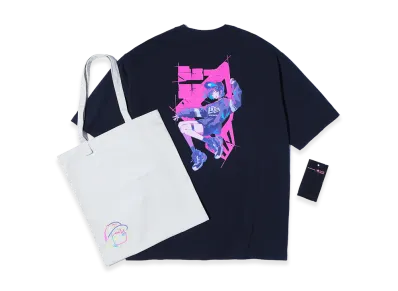 NEW ERA Short Sleeve Oversized Cotton T-Shirt Twill Tote Set Naoki Saito Back Print "Black"