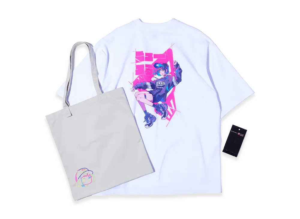 NEW ERA Short Sleeve Oversized Cotton T-Shirt Twill Tote Set Naoki Saito Back Print "White"