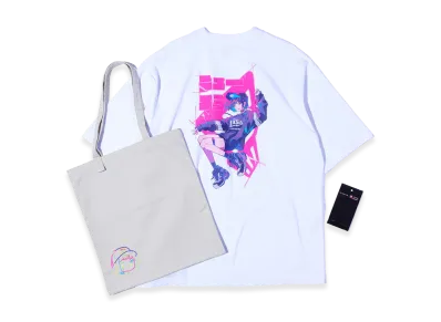NEW ERA Short Sleeve Oversized Cotton T-Shirt Twill Tote Set Naoki Saito Back Print "White"