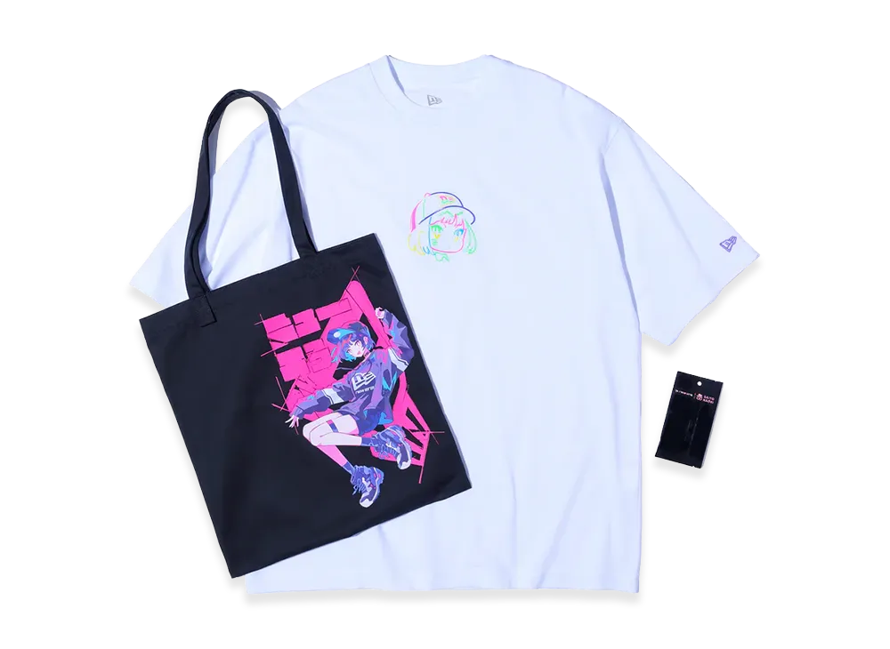 NEW ERA Short Sleeve Oversized Cotton T-Shirt Twill Tote Set Naoki Saito Front Print "White"