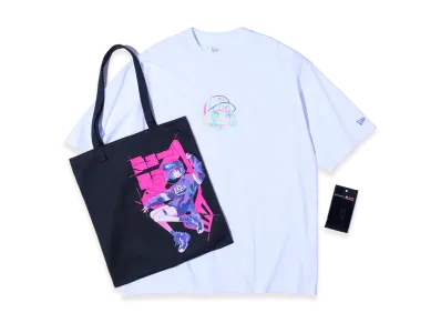 NEW ERA Short Sleeve Oversized Cotton T-Shirt Twill Tote Set Naoki Saito Front Print "White"