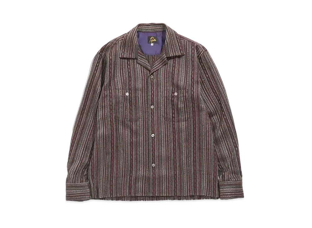 Needles C.O.B. CLASSIC SHIRT - W/AC/PE/R IKAT STRIPE MOLE JQ. "Bordeux"