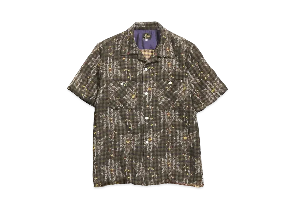 Needles S/S CLASSIC SHIRT - W/CU/AC FLOWER/PLAID JQ. "Brown"