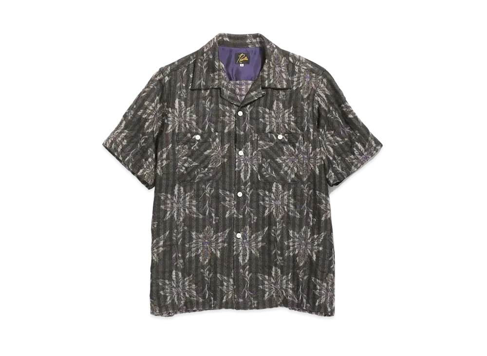 Needles S/S CLASSIC SHIRT - W/CU/AC FLOWER/PLAID JQ. "Charcoal"