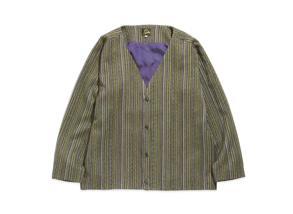 Needles CARDIGAN JACKET - W/AC/PE/R IKAT STRIPE MOLE JQ. "Olive"