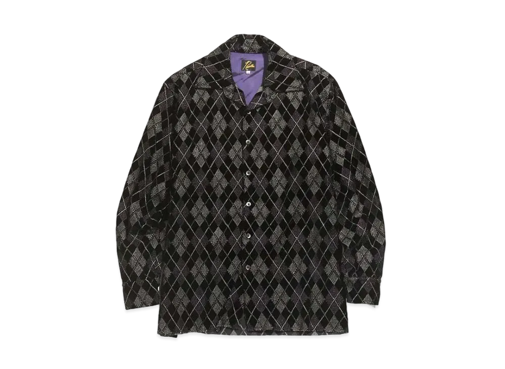 Needles C.O.B REGULAR COLLAR SHIRT - ARGYLE EMB. VELVET "Black"